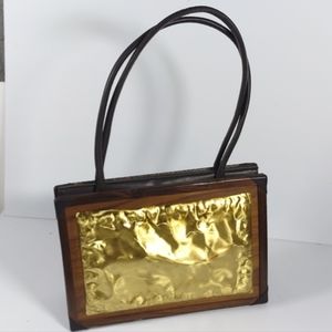 Vintage 1980s Embossed Gold Metallic Weekender Bag JIWO